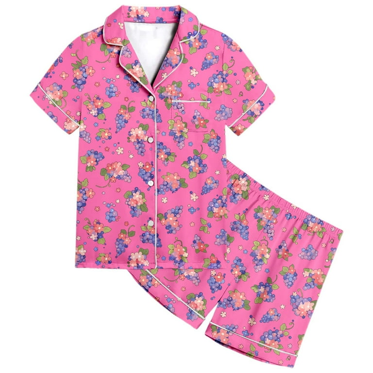 Wdgfv Girls Pajama Set Soft Fruit Print Short Sleeve Two Piece