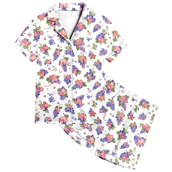 Wdgfv Girls Pajama Set Soft Fruit Print Short Sleeve Two Piece Sleepwear Comfortable Loungewear Outfit for Toddler Kids 2-13 Years Old White 4-5 Years