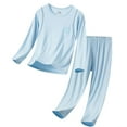 thumbnail image 1 of Wdgfv Girls Pajama Set Soft Long Sleeve Sleepwear Comfortable Loungewear Outfit For Toddler And Children Cozy Homewear Breathable Kids Nightwear Light Blue 6-7 Years, 1 of 3