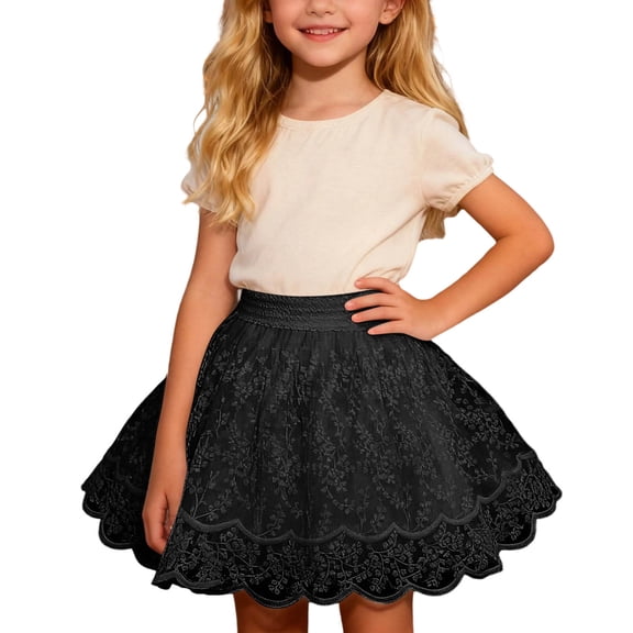 Wdgfv Girls Pleated Mini Skirt High Waist Flowy Ruffle Layered Flared Y2K Teen Spring Summer Short A Line Skirts Black 7-8 Years