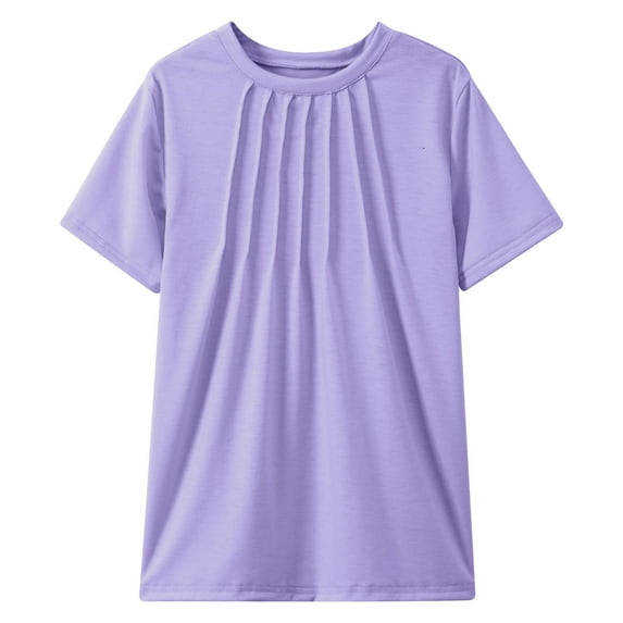 Wdgfv Girls Pleated T Shirts Kids Summer Short Sleeve Fashion Tops Tees