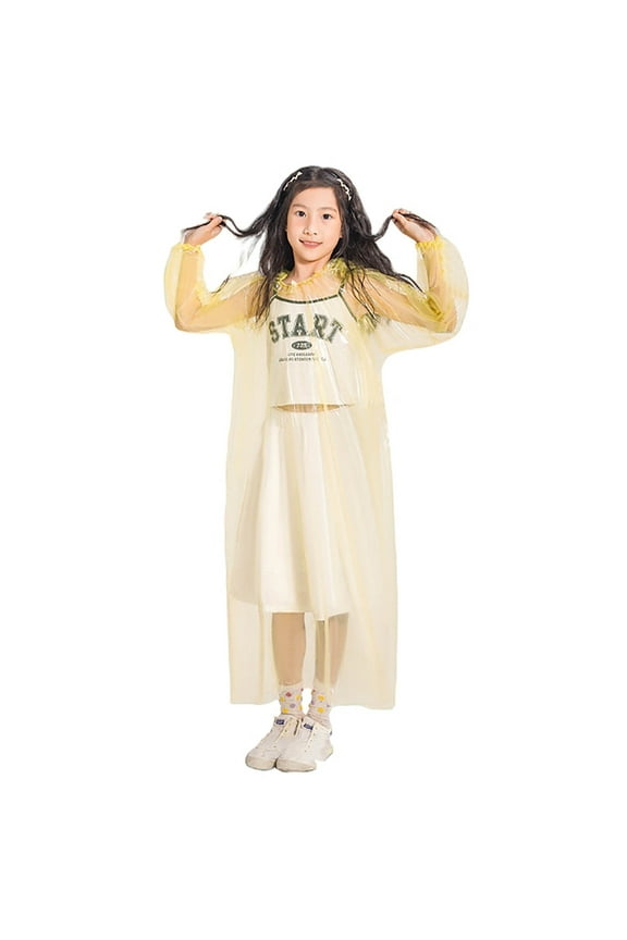 Girls Rain Poncho Thick Buttoned Hooded Raincoat for Spring Summer Autumn Outdoor Activities Brown 4-12 Years