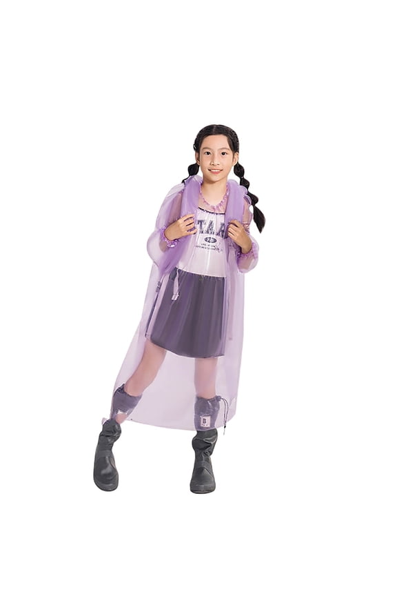 Girls Rain Poncho Thick Buttoned Hooded Raincoat for Spring Summer Autumn Outdoor Activities Red 4-12 Years