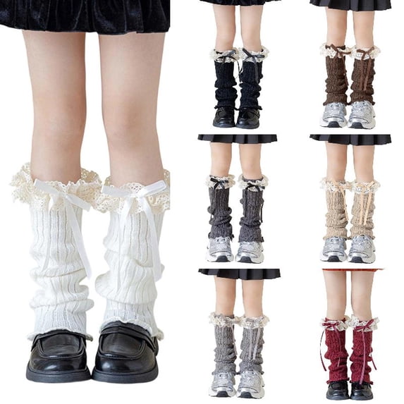 Wdgfv Girls Ribbed Knit Leg Warmers with Cute Bow, Solid Color Slouchy Leg Covers, Soft Stretch Kids Princess Leg for Dress Outfits One Size