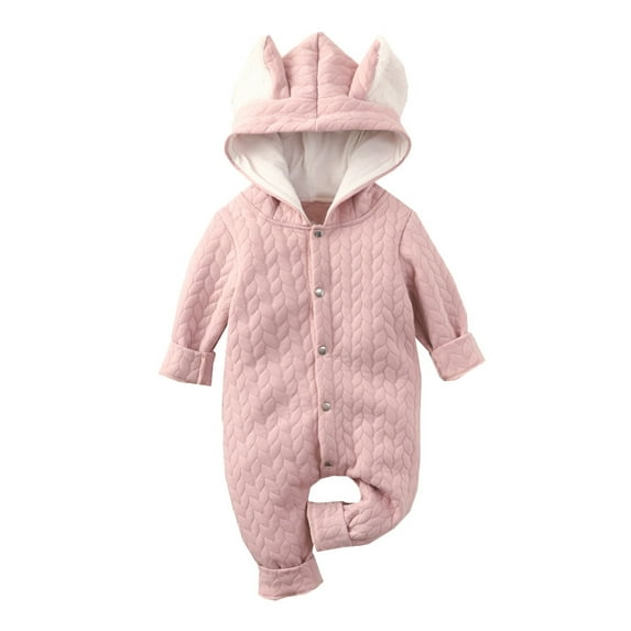 Wdgfv Girls Romper Jumpsuit Cute Cartoon Ear Hooded Outfit Toddler Long Sleeves Soild Playwear Comfortable Casual Pink 12-18 Months