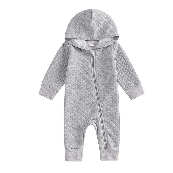 Wdgfv Girls Romper Jumpsuit Long Sleeve Hooded Zip Up Coverall Outfit for Baby Boy Girl Fall Winter Clothes Gray 0-3 Months