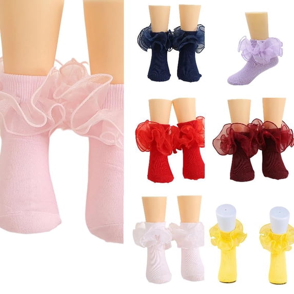 Wdgfv Girls Ruffle Socks Toddler Girl Frilly Dress Socks Double Lace Big Ruffles Fold Over Fancy Sock for Baby Kids Over 10 years