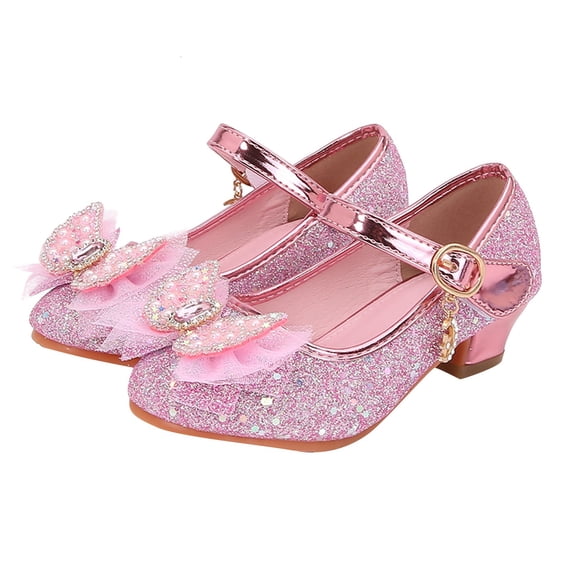 Wdgfv Girls Sandals Closed Toe Heels Wedding Party Shoes Sequins Bow Toddler Sparkly Dressy Comfortable Pink 4