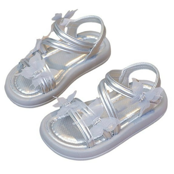Wdgfv Girls Sandals Summer Open Toe Flat Dress Shoes Soft Sole Comfortable Braided Upper Casual Toddler Silver 17