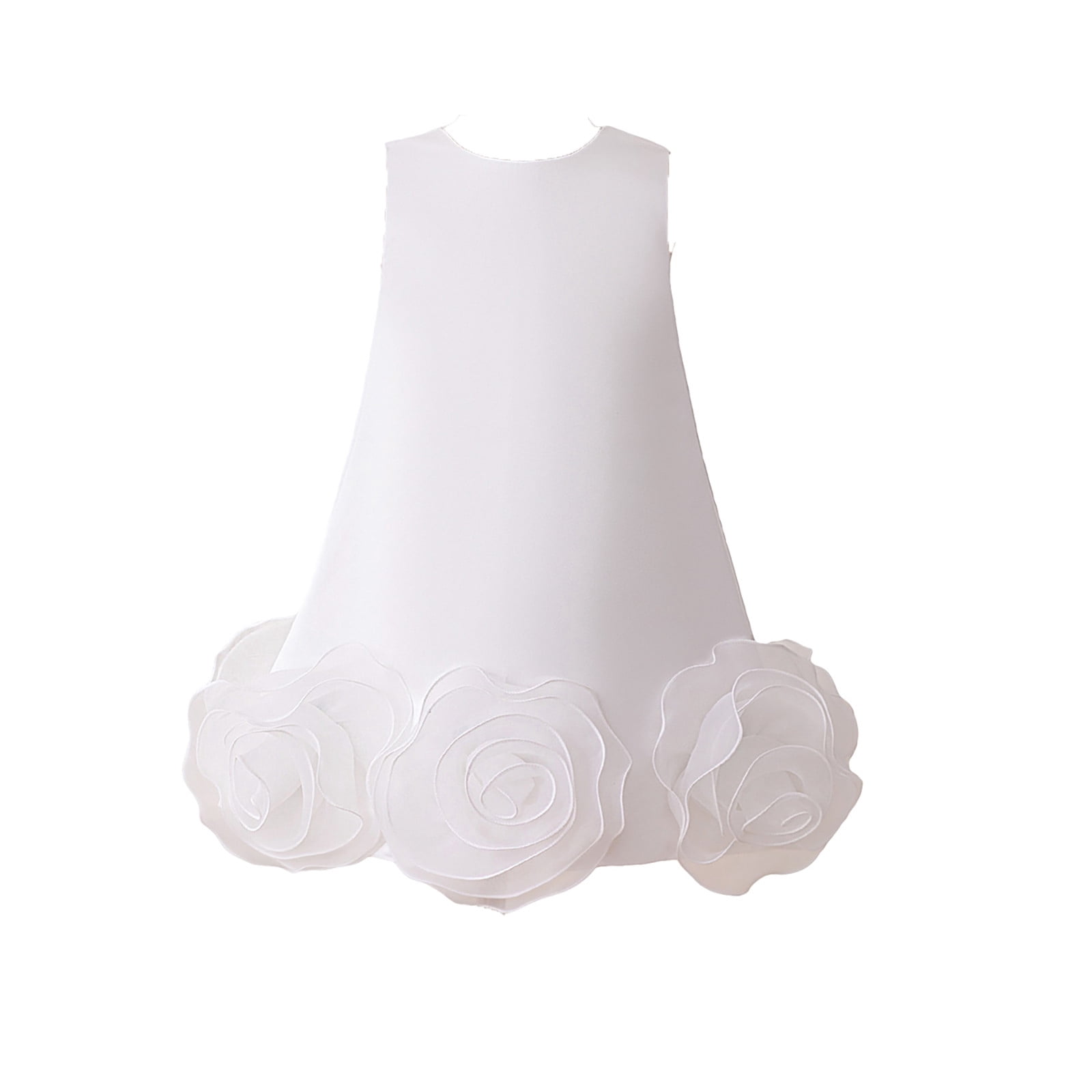 Wdgfv Girls Satin Puffy Dress with 3D Flowers Casual Party Gown Toddler Kids Summer Wear Tutu Outfit for Age 3-8 White 7-8 Years