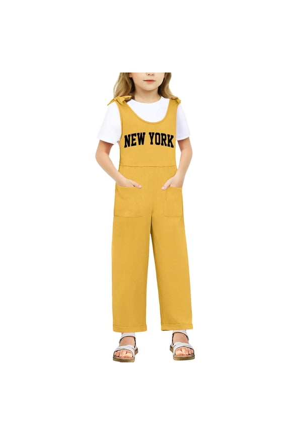 Girls Overalls Kids Casual Sleeveless Jumpsuit One Piece Rompers with Pockets