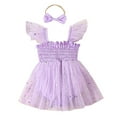 thumbnail image 1 of Wdgfv Girls' Snap Closure Romper Girls Fly Sleeveless Romper Outfits with Mesh Skirts Bowknot Headbands Cute Prints Summer Purple 12-18 Months, 1 of 9