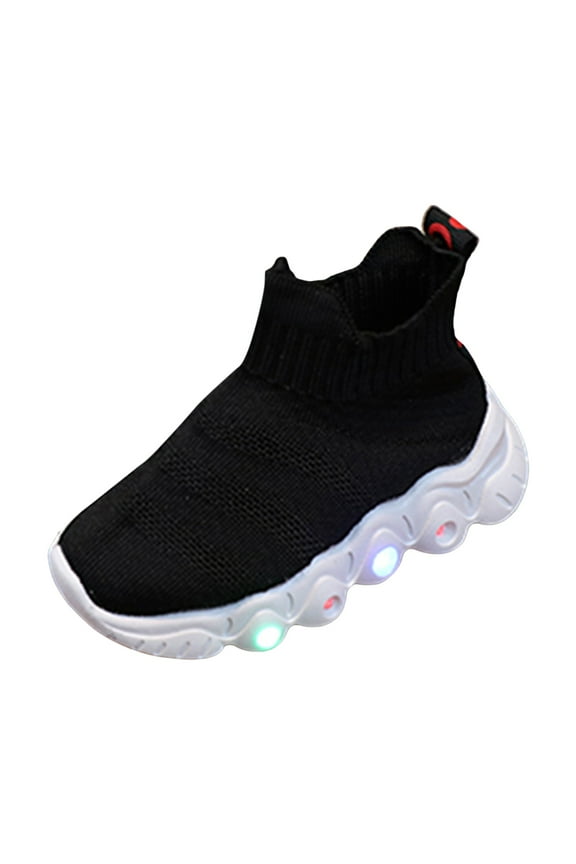 Girls Sneakers Fashionable Light Up Casual Shoes for Kids Soft On Thick Sole Luminous Athletic Footwear Comfortable Durable Design Black 22
