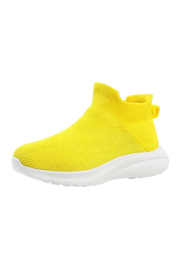 Girls Sneakers Lightweight Breathable Mesh Running Shoes Comfortable Casual Sports Shoes For Kids Age 4 12 Durable Flexible Non Design Yellow 29
