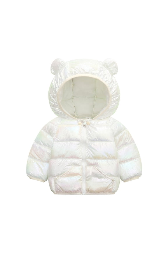 Girls' Softshell Jacket Girls Winter Coat Hooded Jacket Windproof Warm Outwear for Toddler Boys Girls White 12-18 Months