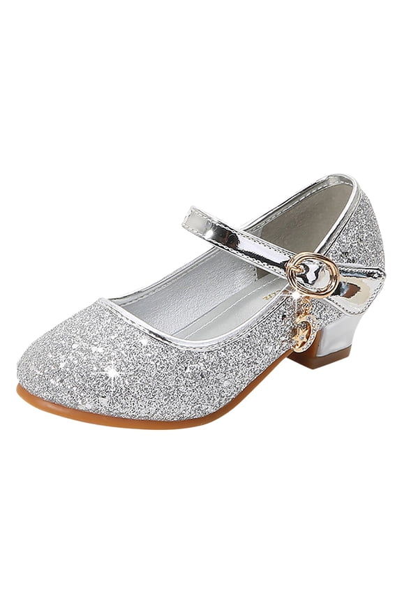 Girls Sparkly PU Sequins Boots for Kids Comfortable Lightweight Performance Dance Shoes with Non- Sole Silver 12