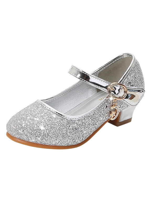Girls Sparkly PU Sequins Boots for Kids Comfortable Lightweight Performance Dance Shoes with Non- Sole Silver 12