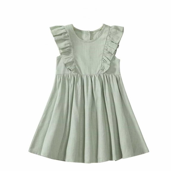 Wdgfv Girls Summer Casual Dress Playful Linen Outfit Toddler Daily Wear Comfortable Breathable Stylish Cute Outings for Age 2-6 Green 2-3 Years
