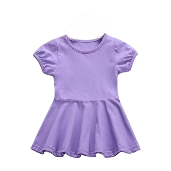 Wdgfv Girls Summer Casual Dress Toddler Baby Elastic Waist Pure Color Play Outfit For Outdoor Activities 5 Months To 4 Years Purple 12-16 Months