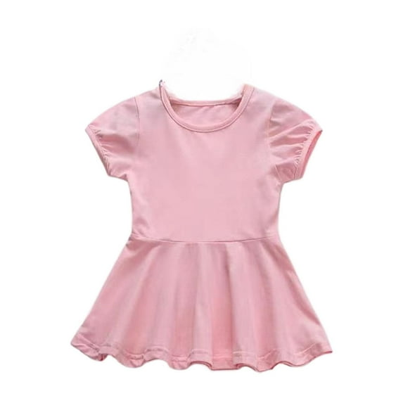Wdgfv Girls Summer Casual Dress Toddler Baby Elastic Waist Pure Color Play Outfit For Outdoor Activities 5 Months To 4 Years RD1 8-12 Months