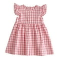 thumbnail image 1 of Wdgfv Girls Summer Dress Flared Sleeves Checkered Pattern Adorable Outfit Casual Party Wear Toddler Kids Clothing Pink 7-8 Years, 1 of 7