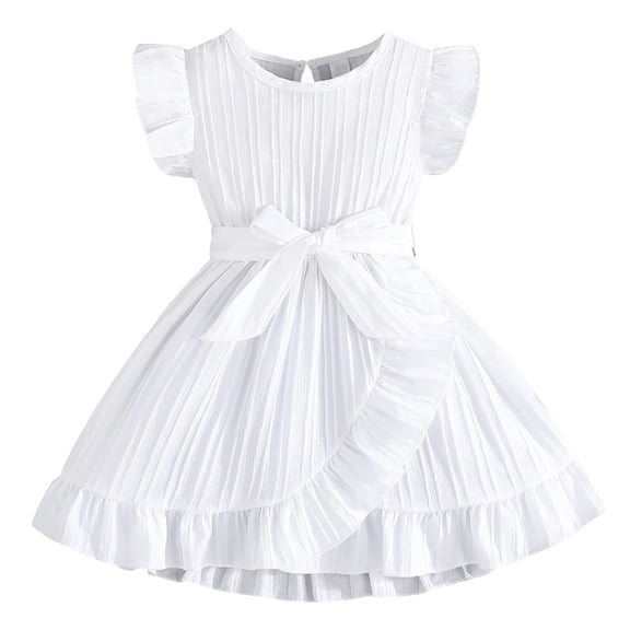 Wdgfv Girls Summer Dress Floral Sleeveless Casual Beach Play Outfit Lightweight Comfortable Round Neck Ruffled Waistband Toddler Age 3-7 White 4-5 Years