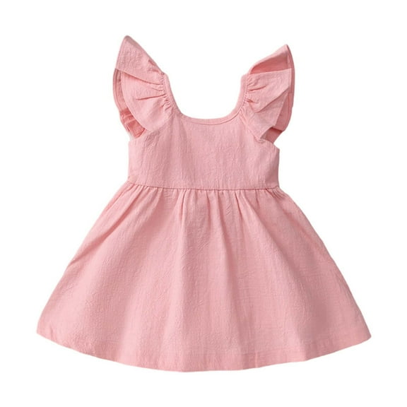 Wdgfv Girls Summer Dress Flutter Sleeve Casual Play Outfit Elastic Waist Comfortable Toddler Dress Age 2-7 For Daily Wear Outdoor Activities Pink 6-7 Years