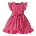 thumbnail image 1 of Wdgfv Girls Summer Dresses Casual Comfortable Flutter Sleeve Striped Round Neck Belted Toddler Kids Dress Age 3-7 Hot Pink 3-4 Years, 1 of 9