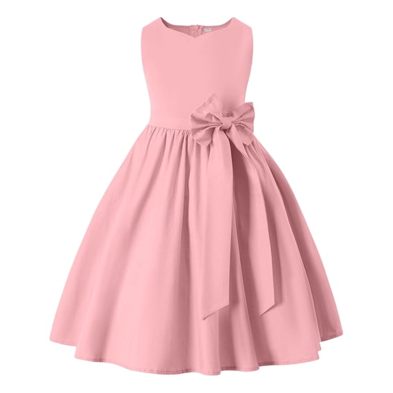 Wdgfv Girls Summer Dresses Casual Comfortable Flutter Sleeve Striped Round Neck Belted Toddler Kids Dress Age 3-7 Navy 5-6 Years