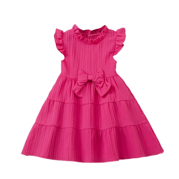 Wdgfv Girls Summer Dresses Casual Comfortable Flutter Sleeve Striped Round Neck Belted Toddler Kids Dress Age 3-7 Navy 5-6 Years