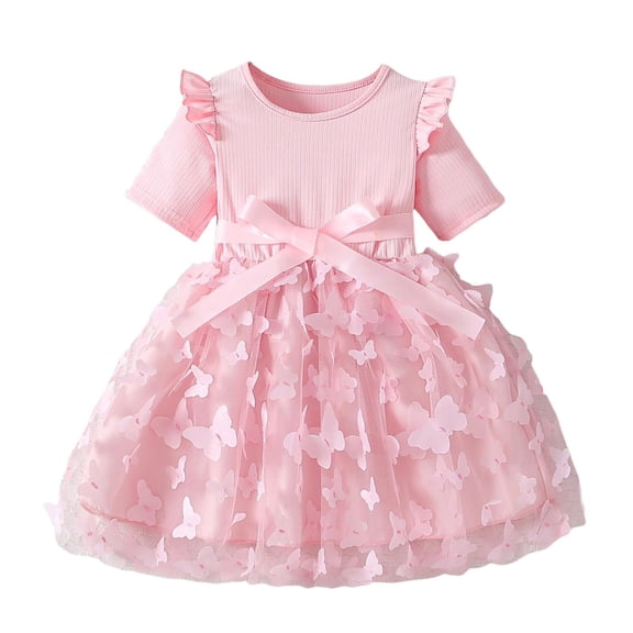 Wdgfv Girls Summer Floral Dress Short Sleeve Casual Outfit for Birthday Photoshoots and Everyday Wear Age 1-7 Years Red 130/7-8Y