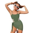 thumbnail image 1 of Wdgfv Girls Swimsuit Adjustable Straps Cut Out Bathing Suit 2 Piece Set with Round Neckline and Silk Scarf Summer Beach Pool Wear for Teens Army Green 13-14 Years, 1 of 7