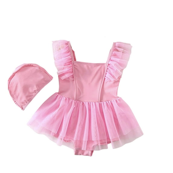 Wdgfv Girls Swimsuit White Bathing Suit With Mesh Skirt For Beach Pool Party Summer Outfit Pink 2-3 Years