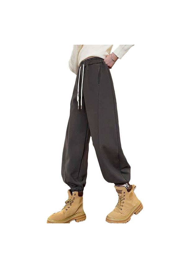 Girls Tapered Sweatpants Casual Active Joggers Solid Color Comfortable Elastic Waist Soft Fabric For 4-12 Years Dark Gray 5-6 Years