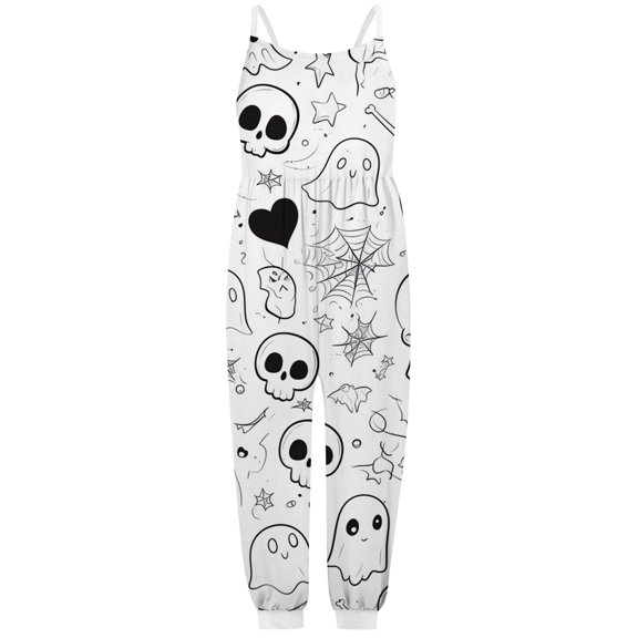 Wdgfv Girls Toddler Romper Jumpsuit Playwear Doodle Coloring Outfit Casual Summer Spring Fall Pajamas DIY Halloween Print White 3-4 Years
