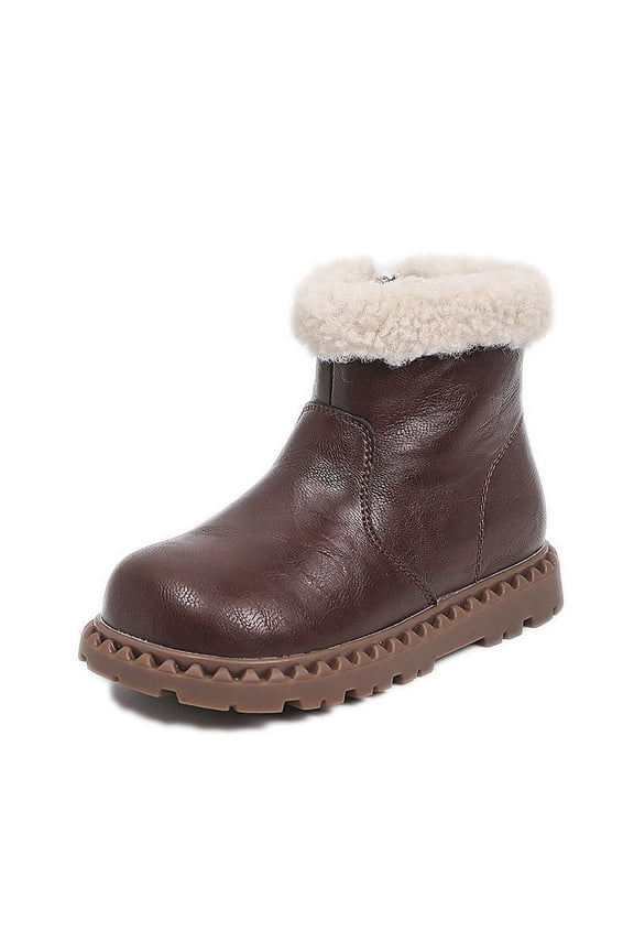 Girls Winter Boots Warm Leather Shoes for Kids Thickened Sole Comfortable Large Children's Ankle Boots Fashionable Durable Footwear Brown 4.5-5 Years