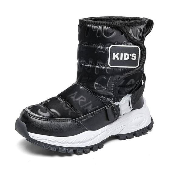 Wdgfv Girls Winter Snow Boots Non Warm Thickened Padded Children's Solid Color Boots for Boys and Girls Black 10.5-11 Years