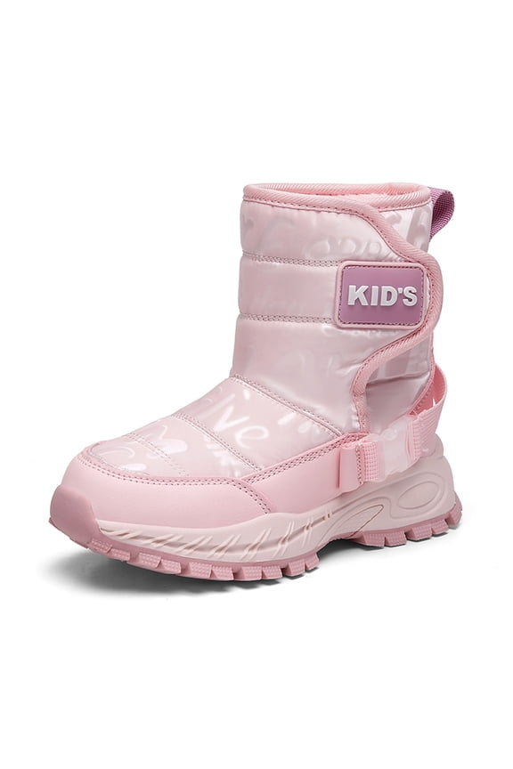 Girls Winter Snow Boots Non Warm Thickened Padded Children's Solid Color Boots for Boys and Girls Pink 10.5-11 Years