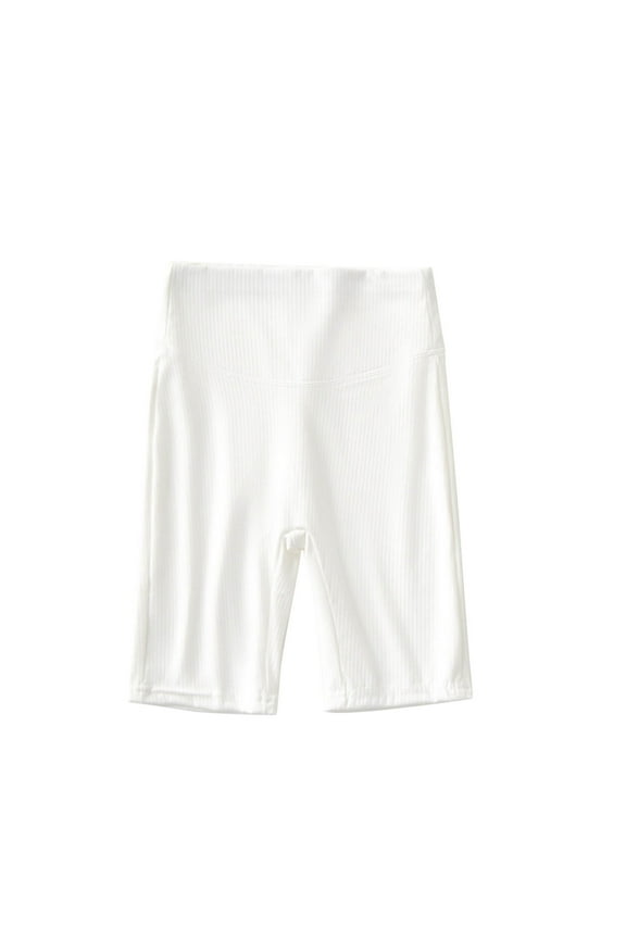 Girls Yoga Shorts High Waist Stretchy Athletic Leggings Comfortable Workout Play Outfit Summer Active Wear For Kids White 11-14 Years