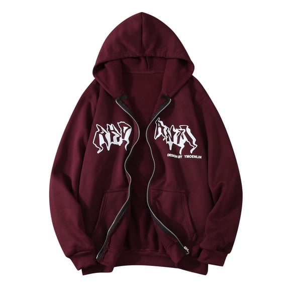 Wdgfv Gothic Zip Up Hoodies For Women Letter Print Fleece Hooded Jackets Y2K Fall Winter Fashion Coat Sweatshirts With Pockets