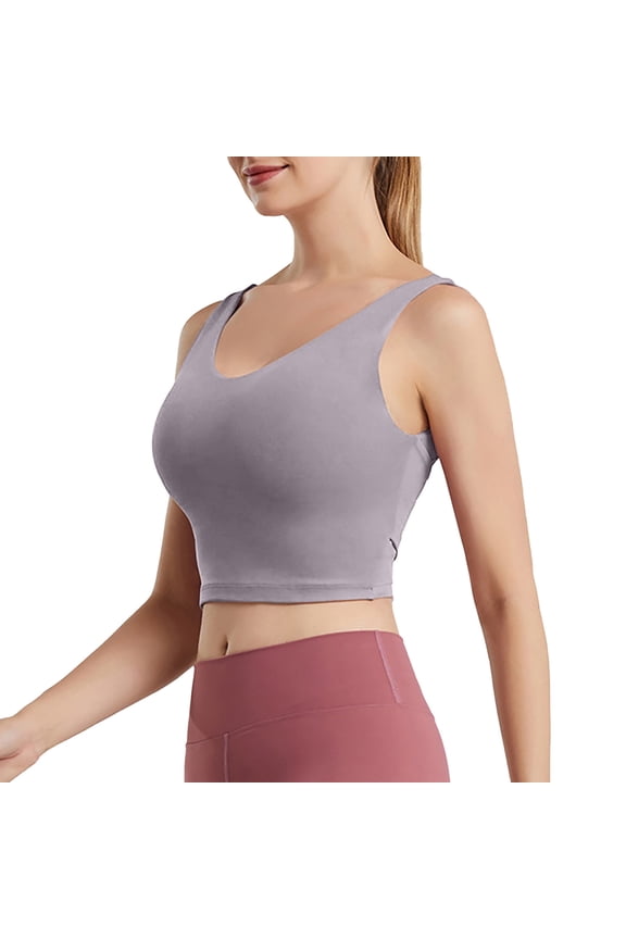 High Neck Sports Bra for Women Longline Full Coverage Sports Bras Medium Impact Padded Workout Crop Tops for Yoga Gym Light Gray L