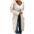thumbnail image 1 of Wdgfv Hooded Open Front Cardigan for Women Cable Knit Sweaters Pocketed Oversized Knee Length Long Coats, 1 of 4