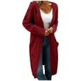 thumbnail image 1 of Wdgfv Hooded Open Front Cardigan for Women Cable Knit Sweaters Pocketed Oversized Knee Length Long Coats, 1 of 4