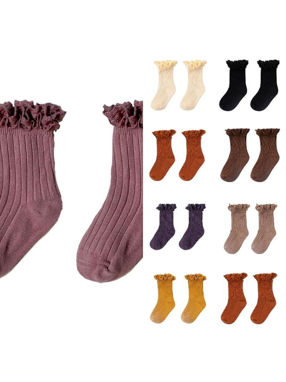Frilly Baby Girls Knee High Socks Thigh Lace Ruffle Long Socks Toddler Tights Stockings 5-8 Years