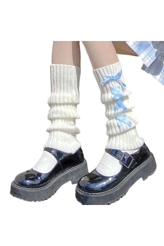 Kawaii Leg Warmers for Girls Women Leg Warmers Cute Leg Cover Bow Ball Knit Socks Light Blue One Size