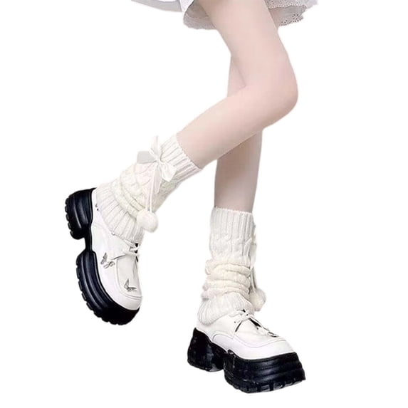 Wdgfv Kawaii Leg Warmers for Girls Women Leg Warmers Cute Leg Cover Bow Ball Knit Socks White One Size