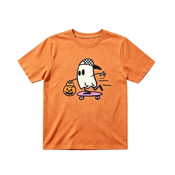 Wdgfv Kids Boys Simple Halloween Short Sleeve Tee, Crew‑Neck Shirt with Jack‑o‑Lantern Pumpkin Face Graphic, Plain‑Style Casual Top for Summer & Fall 8-9 Years
