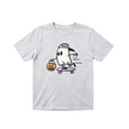 thumbnail image 1 of Wdgfv Kids Boys Simple Halloween Short Sleeve Tee, Crew‑Neck Shirt with Jack‑o‑Lantern Pumpkin Face Graphic, Plain‑Style Casual Top for Summer & Fall 8-9 Years, 1 of 5