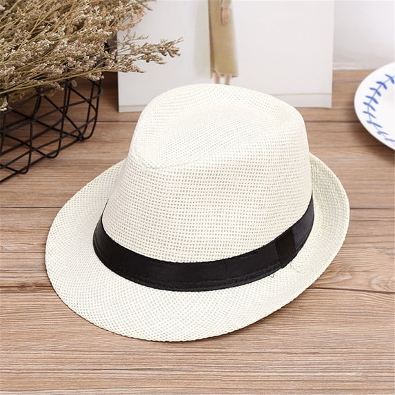 Wdgfv Kids Boys Summer Straw Fedora Sun Hat Panama Derby Packable