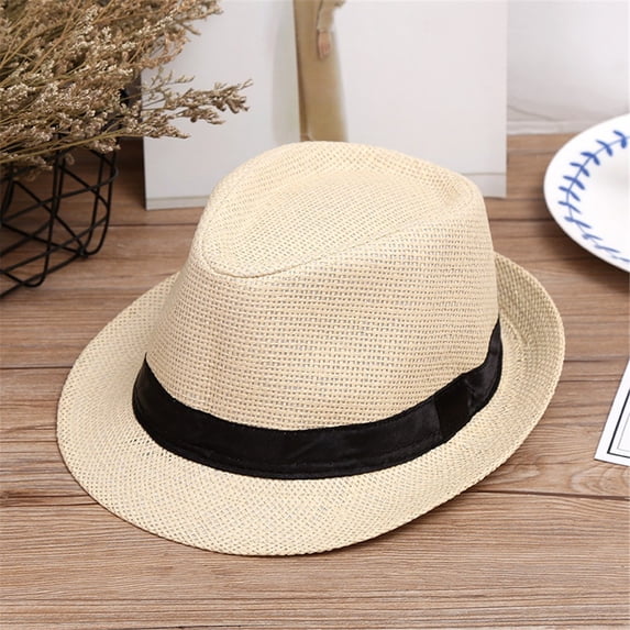 Wdgfv Kids Boys Summer Straw Fedora Sun Hat Panama Derby Packable
